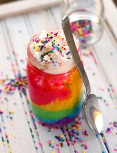 rainbow cake in  a jar