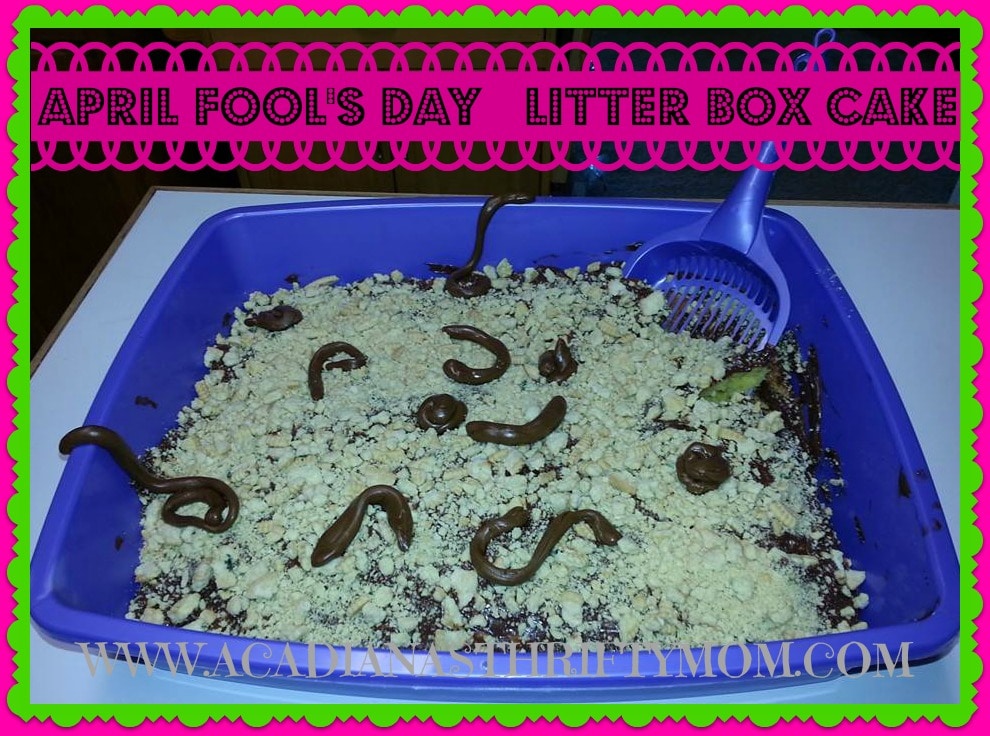 April Fool's Day Litter Box Cake - Acadiana's Thrifty Mom