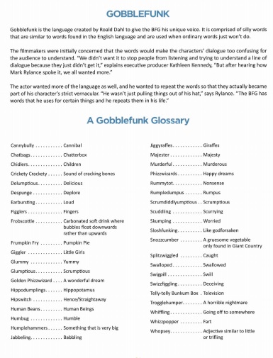 Gobblefunk Glossary Just In Time For The BFG is Opening #TheBFG