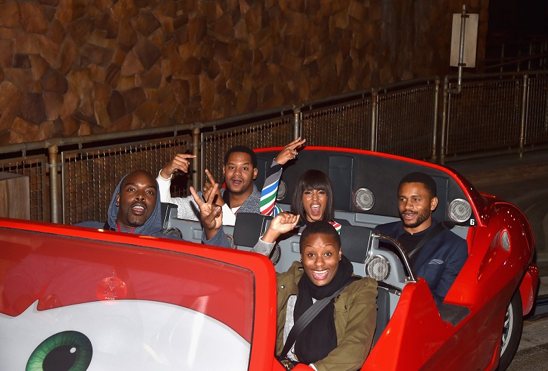 ANAHEIM, CA - JUNE 10:  Actor Kerry Washington (back C) and guests pose at the after party for the World Premiere of Disney/Pixars Cars 3 at Cars Land at Disney California Adventure in Anaheim, CA.  (Photo by Alberto E. Rodriguez/Getty Images for Disney) *** Local Caption *** Kerry Washington
