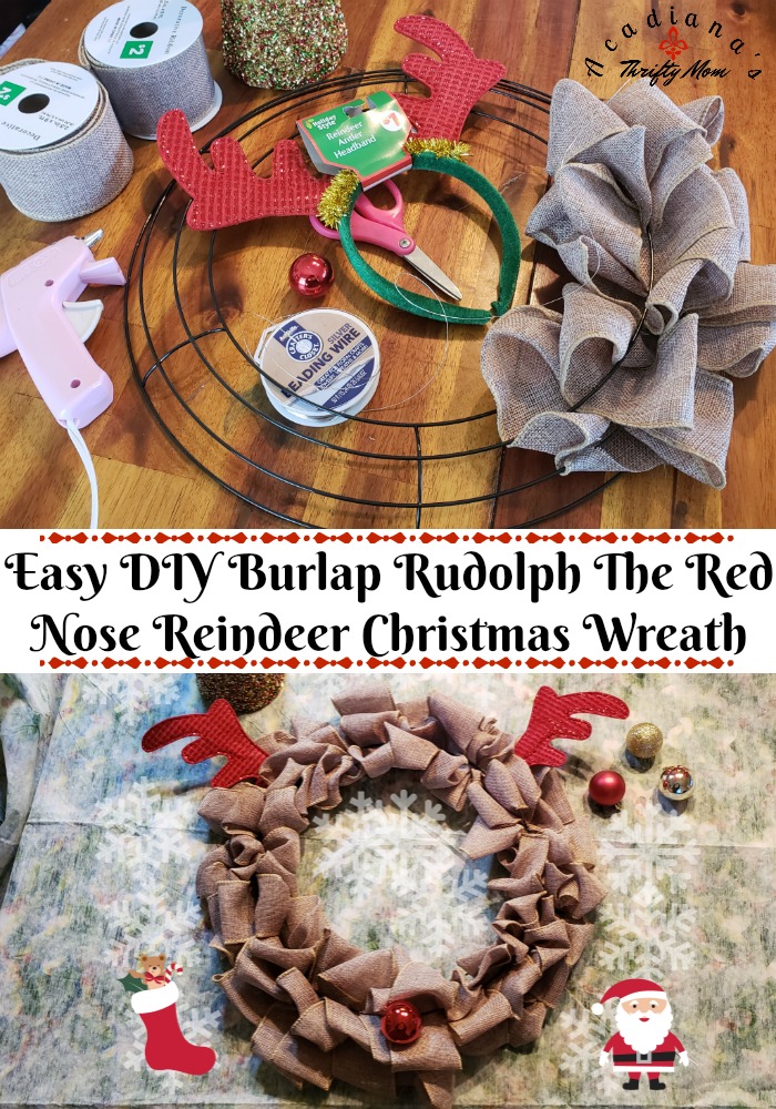 Easy DIY Burlap Rudolph The Red Nose Reindeer Christmas Wreath