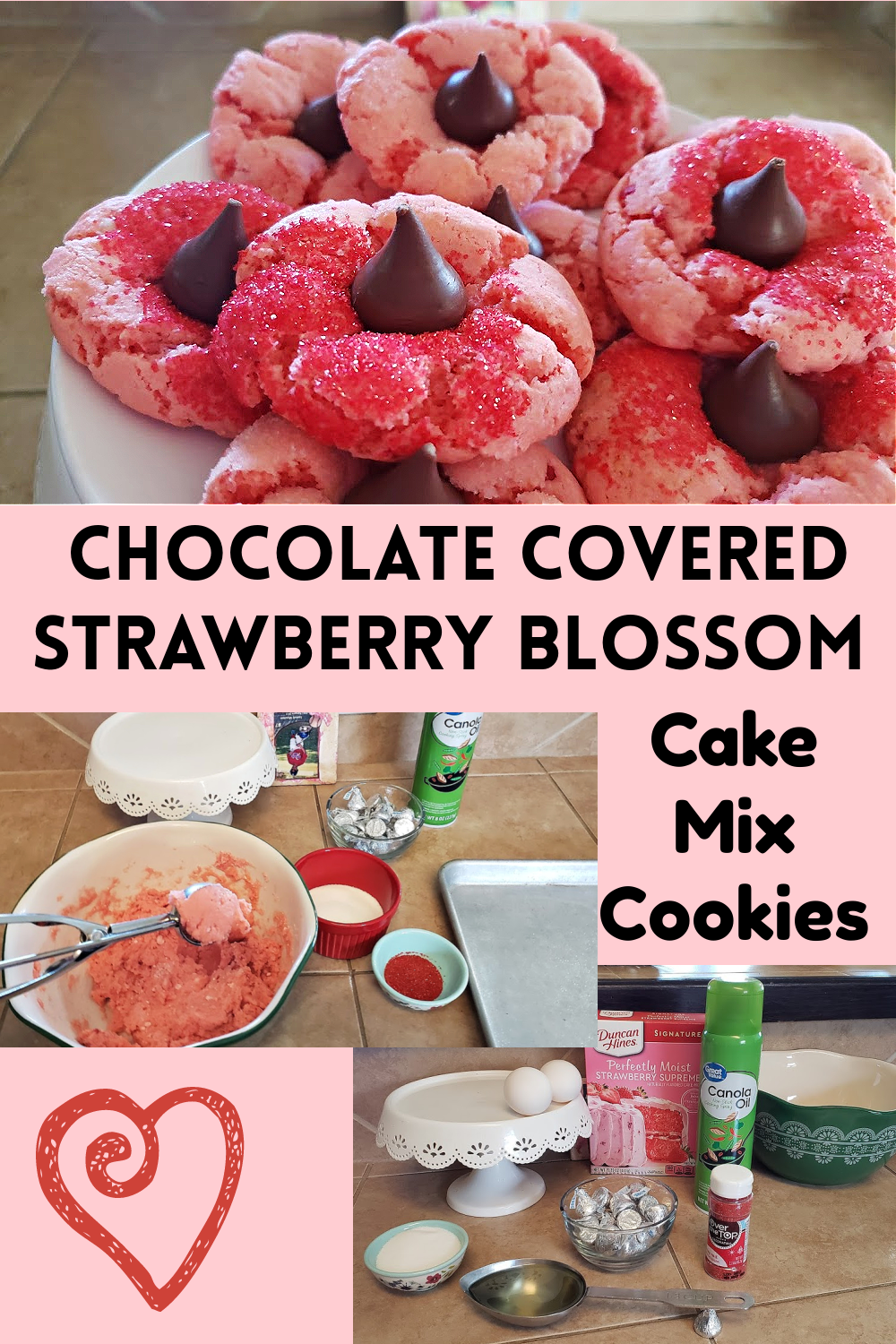 Chocolate Covered Strawberry Blossom Cake Mix Cookies